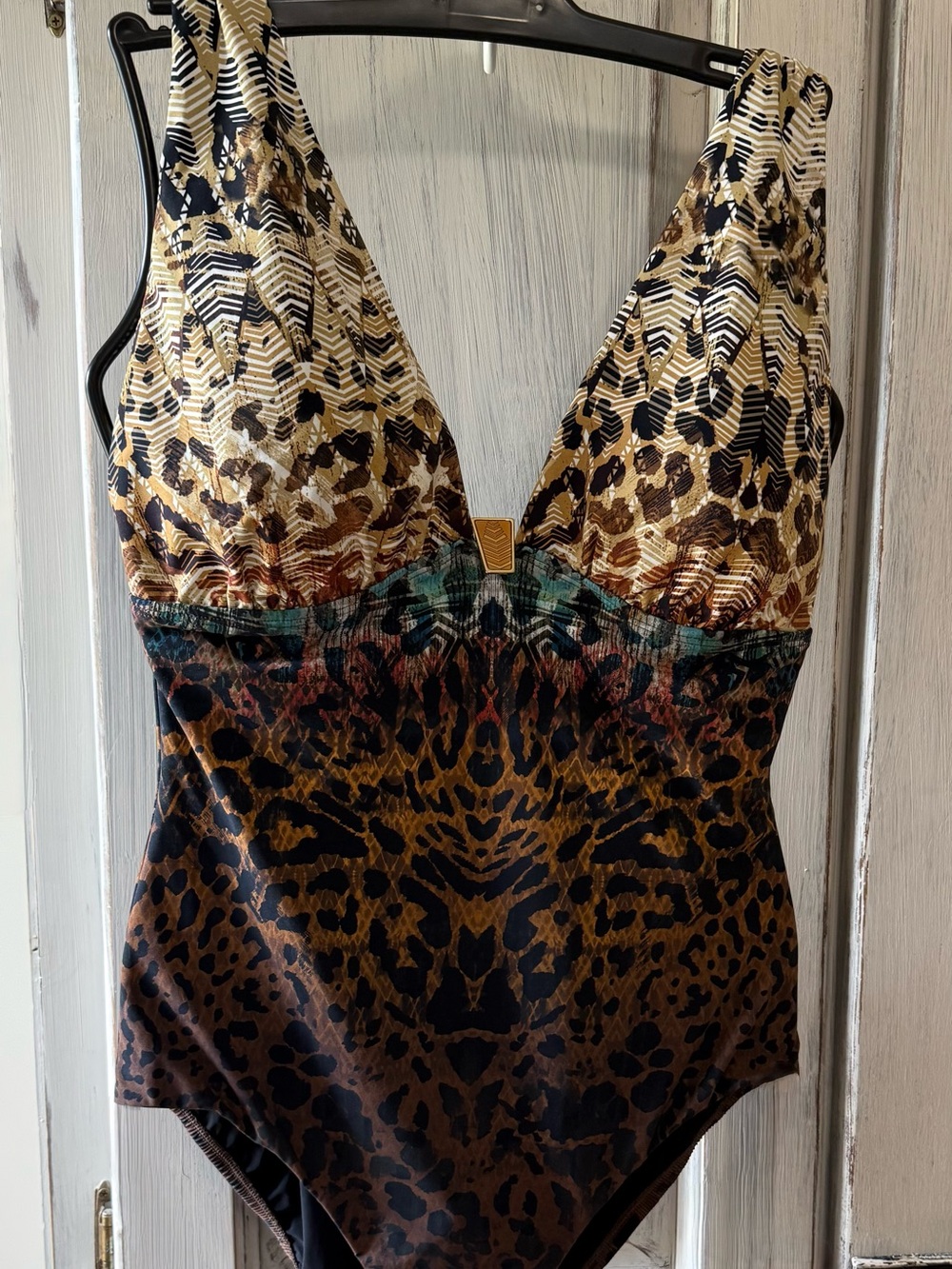 Miraclesuit Leopard & Metallic Gold One-Piece Swimsuit.